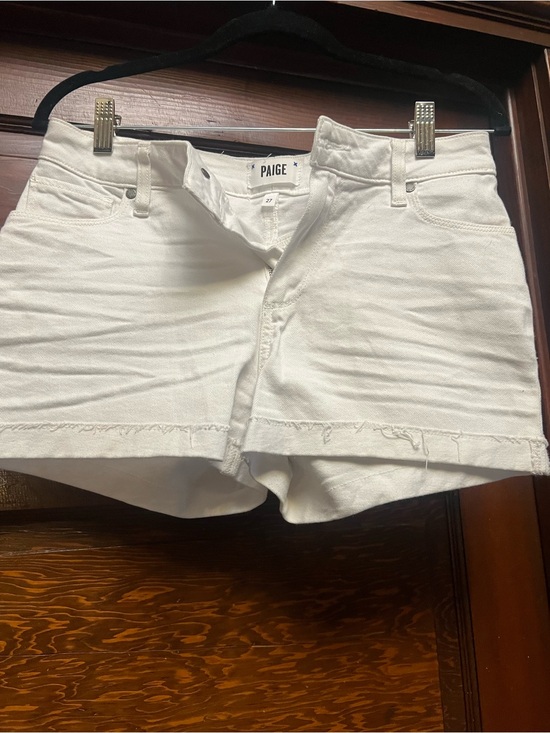PAIGE Pants - PAIGE White Denim Cutoff Shorts with Subtle Fray